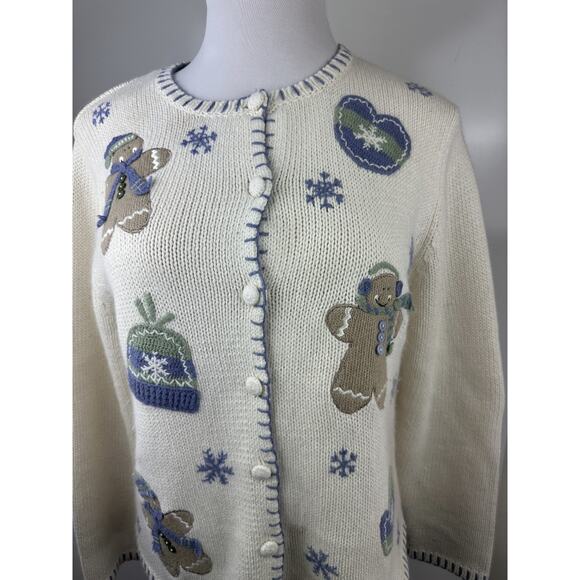 Croft & Barrow Gingerbread Knit Cardigan Sweater Winter Snow Ramie Blend Medium - Picture 6 of 16